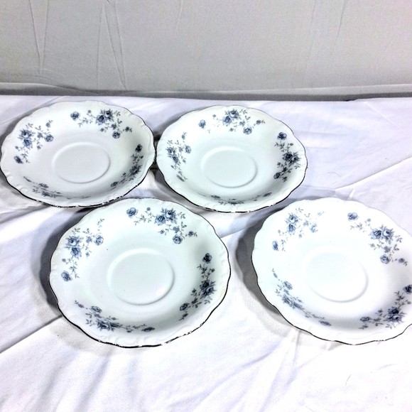 4 Johann Haviland 6" Blue Garland Gold Rimmed Vintage Coffee Saucers - Picture 1 of 7